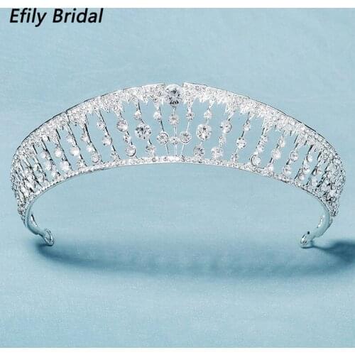 Efily Bridal Wedding Rhinestone Tiaras and Crowns for Women Hair Accessories Silver Color Hair Jewelry Bridesmaid Headpiece Gift