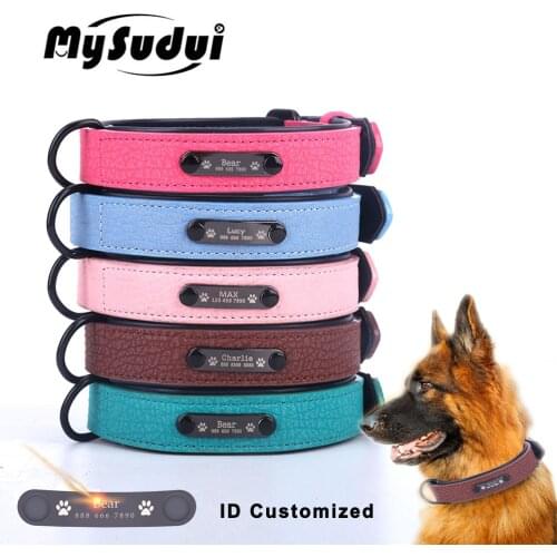 Name Pet Dog Collars Personalized Custom Leather Dog Collar For Small Large Dogs Pet Collar Personalized Germany Shepherd Black