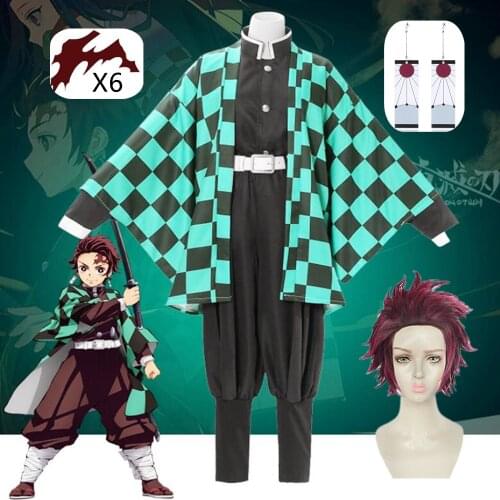 Anime Adult Kids Demon Slayer Tanjirou Kamado Cosplay Costume Kimetsu no Yaiba Men Kimono Halloween Costume Set