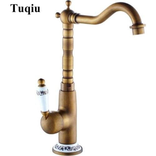 Best quality Antique bronze kitchen faucet hot and cold swivel sink crane single lever brass kitchen sink faucet