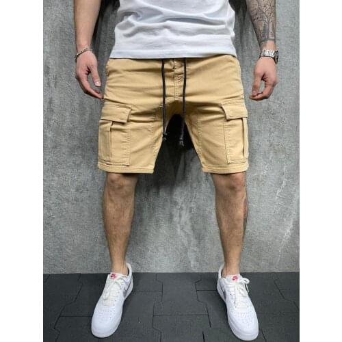 Summer mens casual five-point pants woven casual multi-pocket tether overalls shorts men