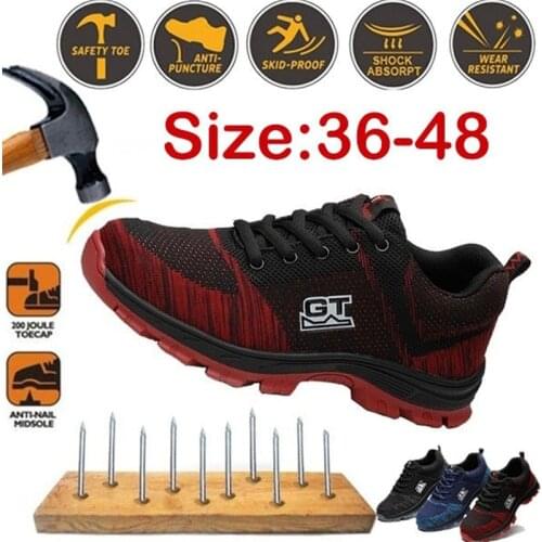 HMXO New Fashion Steel Toe Air Safety Boots Indestructible Ryder Shoes Puncture-Proof Work Sneakers Breathable Shoes Size:36-48