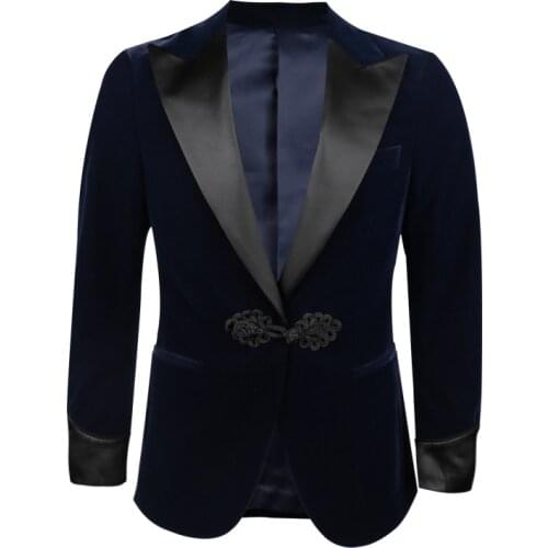 Navy Blue Man jacket velvet Man blazer Peaked LapelSmoking Jacket 1 piece Man Top 6 Color Man Coat