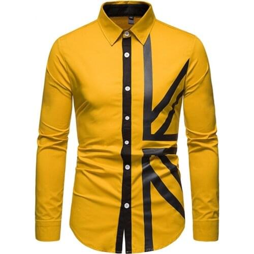 Mens Long-sleeved Shirts 2021 New Printed Shirts Mens Trend Stitching Casual Shirts Autumn High-quality Slim Denim Shirts