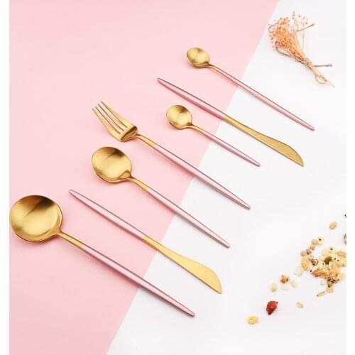 Dinnerware Set Gold Cutlery Set Dessert Fork Teaspoon 18/10 Stainless Steel Dinner Fork Spoon Knife Chopsticks Set Dropshipping