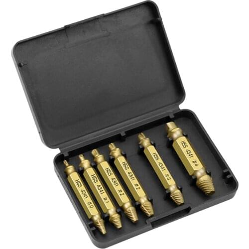 6Pcs Gold Screw Extractor Set Drill Bits Easy Out Guide Broken Damaged Screws Bolt Remover