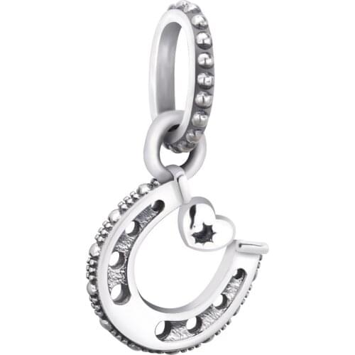 Genuine 925 sterling silver heart lucky horseshoe charm pendant fit europe bracelet beads silver jewelry DIY woman gift making
