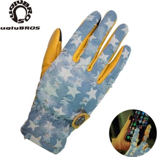 New Motorcycle Gloves Touch Screen Leather denim Electric Bike Glove Cycling Full Finger Motorbike Moto Bike Motocross Gloves
