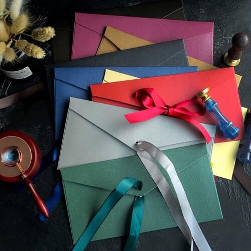 2 Pcs Ribbon Gift Envelope 22*11cm Fine Invitation Office School Supplies Paper Envelopes Vintage Romantic Style Decorative