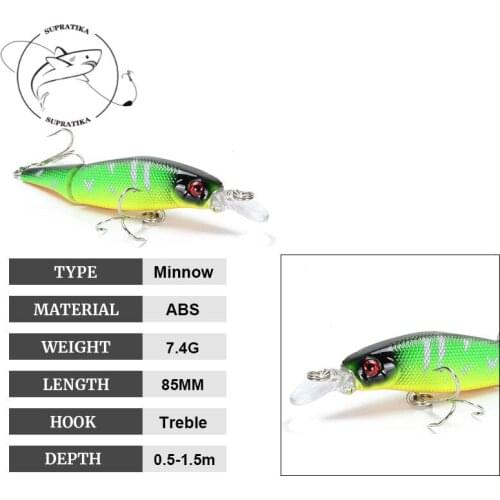 Sea Fishing Lure 8Color 8.5cm/7.4g Depth Dive 0.5-1.5m Multi-section Plastic Hard Bait 6# Hook Bionic Bait Wobblers