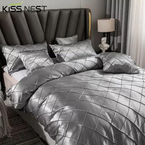 Luxury Bedding Set Pinch Pleat Gray Duvet Cover With Pillowcase,Single Double Queen King Bed Cover Set 2/ 3Pcs