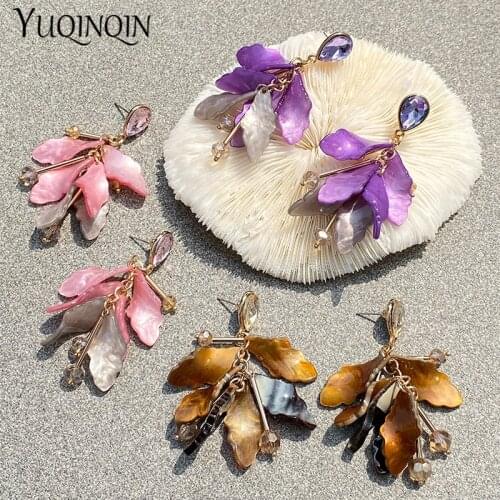 Flower Drop Earrings For Women 2021 Korean Statement Resin Big Long Dangle Earing Ladies Metal Hanging Fashion Jewelry For Girls