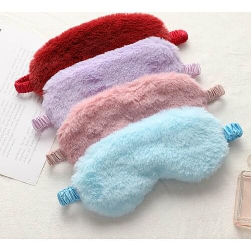 Women Rabbit Fur Sleeping Eye Mask 3D Cartoon Fluffy Plush Imitation Silk Satin Blindfold Drop Shipping