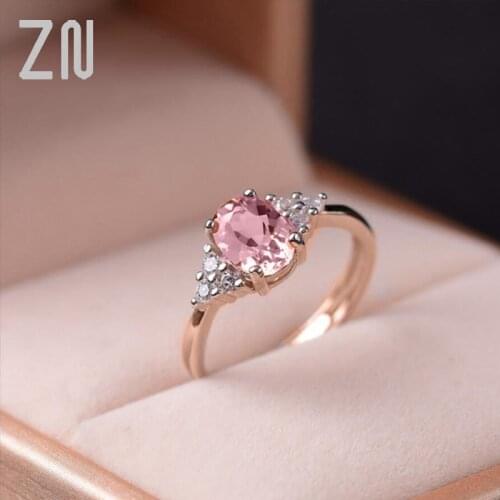 ZN Dainty Pink Oval Crystal Ring for Women Simple Style Engagement Ring Love Ring Ladys Fashion Wedding Rings Jewelry Gifts