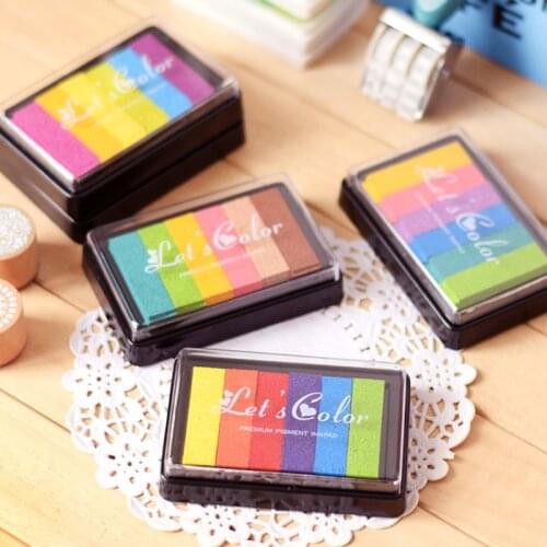 1pc Safety Non-Toxic Ink Pad Creative Rainbow Color Inkpad Rubber Stamp Oil Based for Childrens Finger Print DIY Art Kids Gift