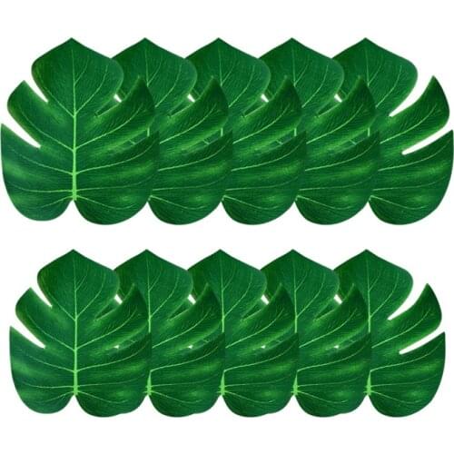 10Pcs/lot Fabric Artificial Monstera Leaves Tropical Palm Tree Leaves for Wedding Hawaiia Party Jungle Beach Theme Table Decor