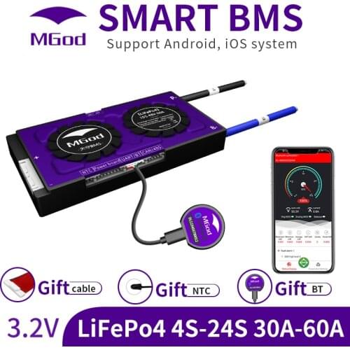Smart BMS Lifepo4 4s 100A 200a 30A 40A 50A 60A PCM for Lithium Battery Pack Rated 3.2V 12V with Bluetooth RS485 PC Terminal NTC
