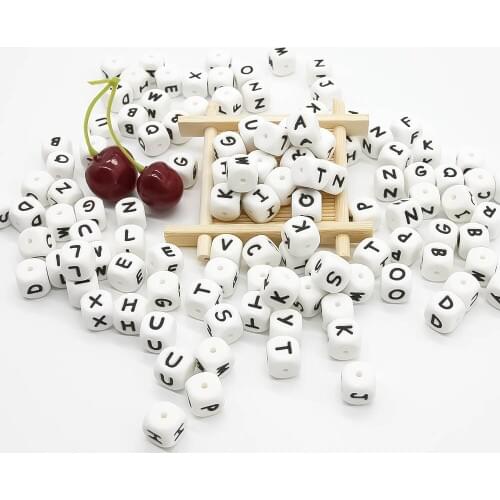 Cute-idea 200pc Silicone Beads Food Grade Letter Baby Teethers BPA Free products sensory Teething Necklace Baby Teether Toys DIY