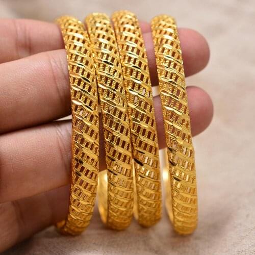 4PCS 24k Dubai Gold Bangles for Women Girl BABY Middle East Gold Bangles Ethiopian Mesh Bracelets Wedding Jewelry African Gifts