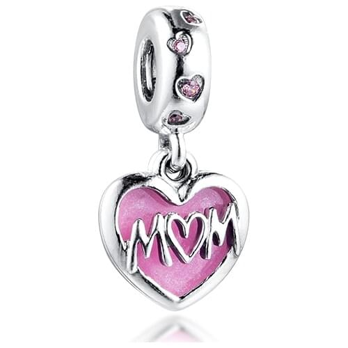 Acsesoris for women Mum Script Heart Dangle Charm Sterling Silver Jewelry Fits silver 925 bracelets For Woman DIY Beads