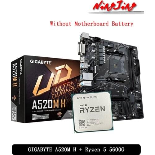 AMD Ryzen 5 5600G R5 5600G CPU + GIGABYTE GA A520M H Motherboard Suit Socket AM4 CPU + Motherbaord Suit Socket AM4 Without fan