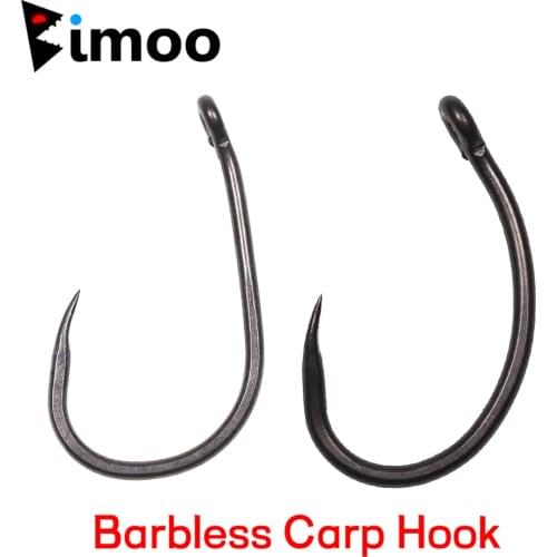 Bimoo 50pcs Europe Barbless Carp Hooks High Carbon Steel Curve Shank Fishing Hook 2-10 for Carp Hair /Chod Zig Rig