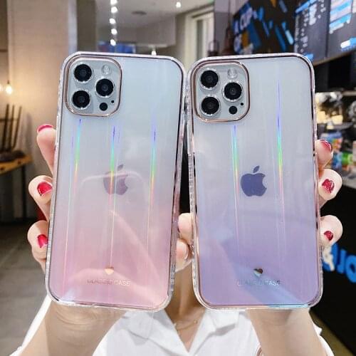 Colourful Rainbow Laser Clear phone case For iPhone 12 11 Pro Max X XR XS Max Mini 8 7 Plus SE 2020 Gradient Acrylic Back Cover