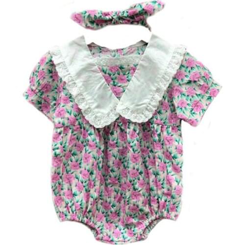 New Purple Floral printing Baby girls Doll collar v-neck Romper Bag Butt Clothing Summer cute princess Climbing clothes