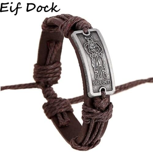 Eif Dock Viking Warrior Bracelet Brown Leather Amulet Rune Bracelet Leather Rope Bracelet Couple Jewelry Mens Gift