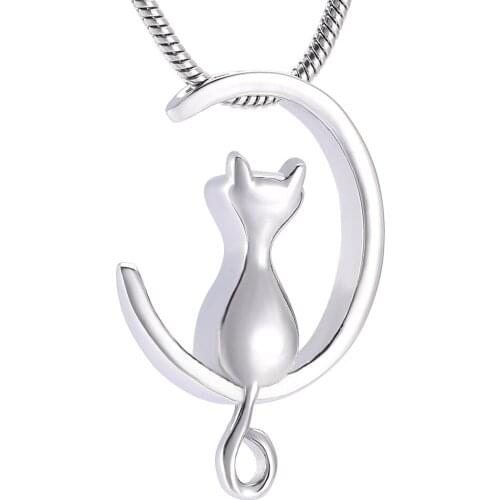 IJD10014 Moon & Cat Stainless Stee Cremation Jewelry For Pet Memorial Urns Necklace Hold Ashes Keepsake Locket Jewelry