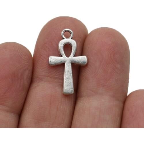 JAKONGO Tibetan Silver Plated Ankh Egyptian Symbols Charms Pendants for Jewelry Making Bracelet DIY Accessories 23x13mm 20pcs