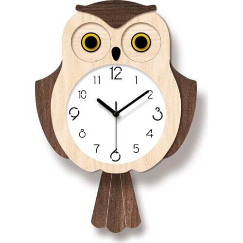 Painting Wall Clock Cuckoo Wooden Cartoon for Childrens Room Round Wall Clock with Pendulum Animal Klokken Home Decor AD50WC