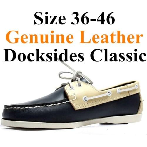 Men Women Genuine Leather Docksides Classic Boat Shoes,Homme Femme Navy Blue Plus Size 36-46 Brand Flats Loafers A083