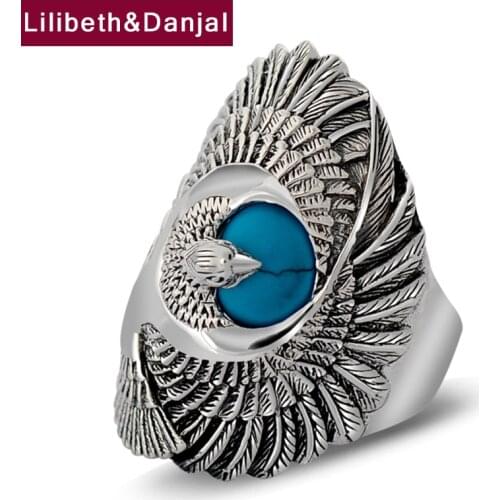 Eagle Wing Ring Real 925 Sterling Silver Vintage Inlaid Blue Turquoise Women Men Jewelry 2020 New Arrival Designer Wholesale R2