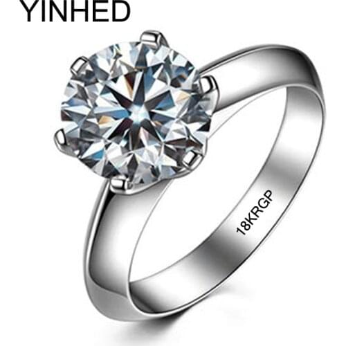 YINHED Gold Ring Set 8mm 2 Carat Sona Cubic Zirconia CZ Engagement Ring White Gold Filled Wedding Rings For Women Jewelry ZR204