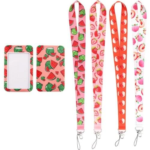 MD284 DMLSKY Cartoon Fruit Lanyard Keychain for keys Badge Mobile Phone Keyrings Women Men Neck Strap With Funny DIY Card Cover