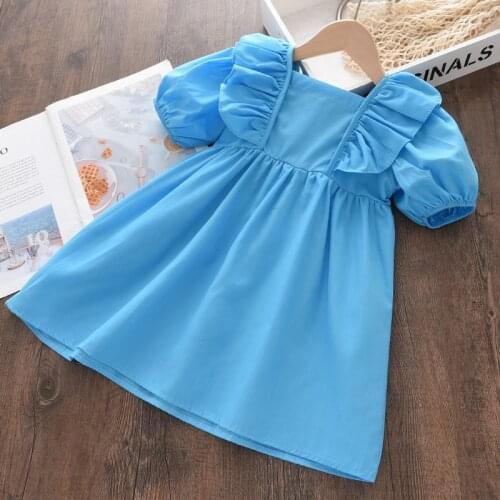 Melario Puff Sleeve Baby Girls Solid Color Dress for Children Cute Princess Clothing Kids Summer Casual Dresses Newborn Clothes