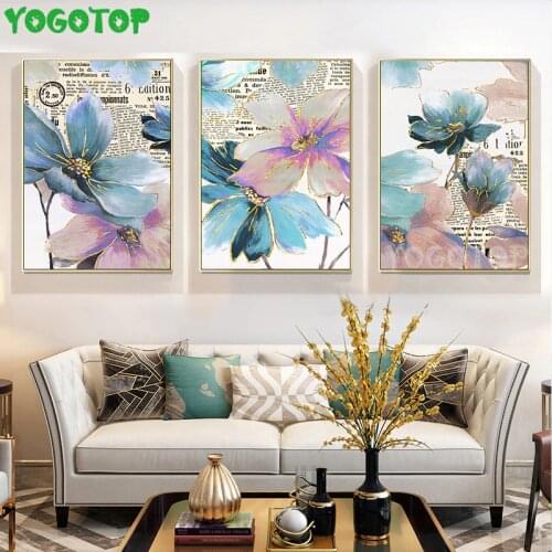 Blue Abstract Flower Diamond Painting Art Cross Stitch 3 Piecs Diamond Embroidery Triptych Pictures Nordic Floral Decor ML1458