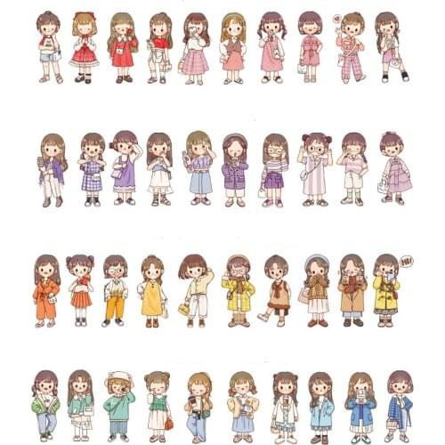 20 Sheets Four Seasons Girla Dressing Guide PVC Sticker Cute Character Pattern Material Fashion Decor Stickers Stationery Gift