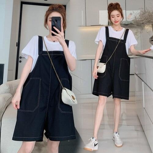 New Cotton And Linen Overalls Solid Color Buttons Casual Overalls Summer Fashion Tops Loose Jeans Shorts Maternity Clothing