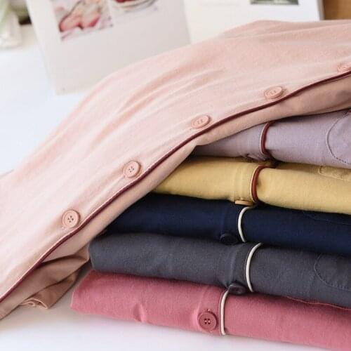 Solid Color Knitted Cotton Lovers Pajamas Set 2021 New Spring Women Homewear Long Sleeve Sleep Top + Pants Men Sleepwear Pyjamas