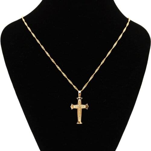 Jesus Cross Pendant Necklace Gold Necklaces Pendants for Christening Colar de Cruz Crucifix Pingente Collana Croce P0218