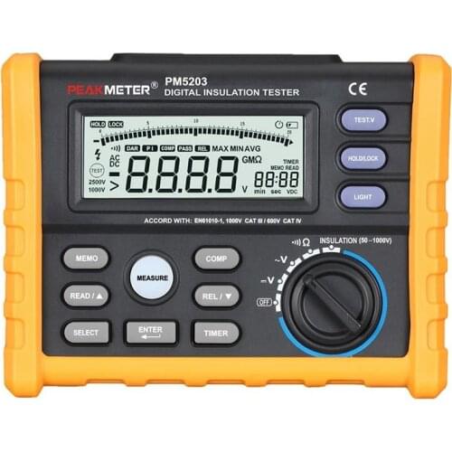 PEAKMETER MS5203 Digital Insulation Resistance Tester Insulation Meter Megaohm Meter Shake Meter 50-1000 Volt Ohm Multimeter