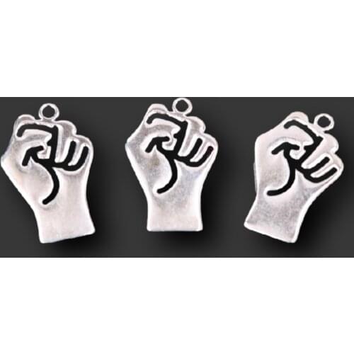 15pcs Silver Plated Struggle Fists Gesture Modeling Pendant Hip Hop Earrings Bracelet Metal Accessories DIY Charm Jewelry Making