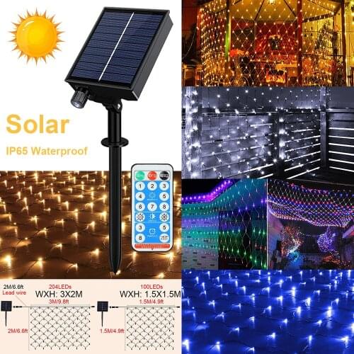 Solar Power LED Outdoor String Lights Garden Decoration Timmer Solar Light Dimmable Net Lights Christmas Lighting Fairy Lights