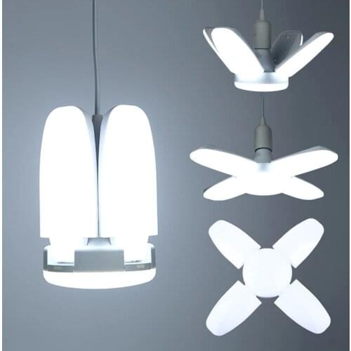 LED Fan Blade Lights 60W E27 Portable Deformable Four-Leaf Folding Lamp Bulb Ajustable Industrial Lighting for Warehouse Garage
