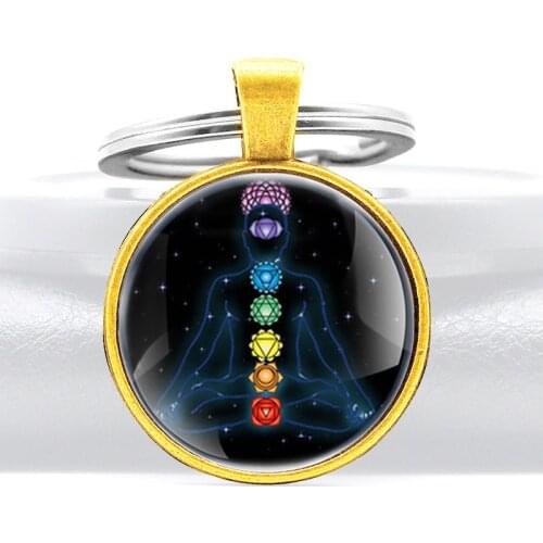 Mysterious Open Chakra Glass Cabochon Key Chain Classic Men Women Key Rings Jewelry Gifts