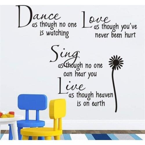 Dance As Though No One Is Watching Love Quote Wall Decals Removable Pvc Wall Stickers Home Decor Bed
