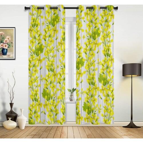 Yellow Flower Green Plant Texture Window Curtains Home Decor Bedroom Window Treatments Valance Curtains for Living Room