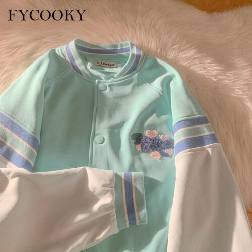 Vintage Sweet Bear Colorblock Jacket Women Spring Autumn New Loose Thin Coats American Hiphop Baseball Jackets Female